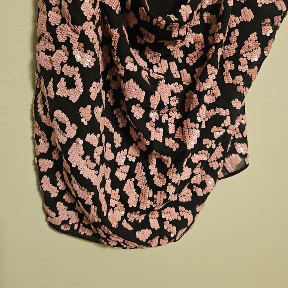 alice + olivia Black and Pink Harmon Cheetah Print Cami Tank Top Small Sequin - Picture 5 of 7